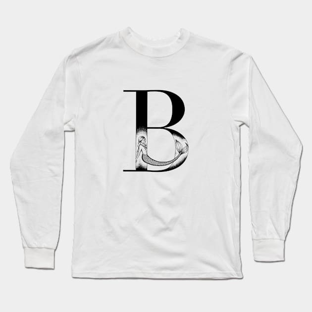 Mermaid Monogram B Long Sleeve T-Shirt by Elizabeth Weglein Art